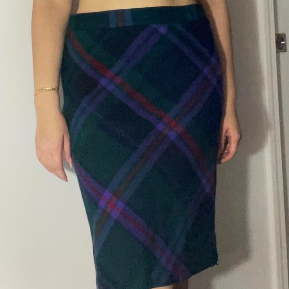 90s vintage plaid dark green/purple midi skirt